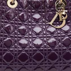 Pre Owned Dior Purple Cannage Patent Leather Large Soft Lady Dior Shopping Tote