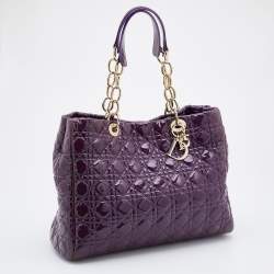 Pre Owned Dior Purple Cannage Patent Leather Large Soft Lady Dior Shopping Tote