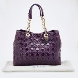 Pre Owned Dior Purple Cannage Patent Leather Large Soft Lady Dior Shopping Tote