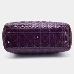Pre Owned Dior Purple Cannage Patent Leather Large Soft Lady Dior Shopping Tote