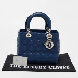Dior Blue Cannage Quilted Leather Medium Lady Dior Tote