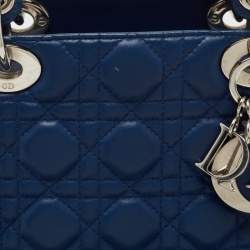 Dior Blue Cannage Quilted Leather Medium Lady Dior Tote