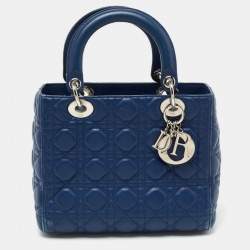 Dior Blue Cannage Quilted Leather Medium Lady Dior Tote