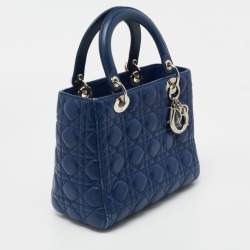 Dior Blue Cannage Quilted Leather Medium Lady Dior Tote