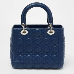 Dior Blue Cannage Quilted Leather Medium Lady Dior Tote