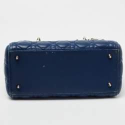 Dior Blue Cannage Quilted Leather Medium Lady Dior Tote