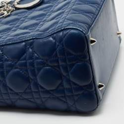 Dior Blue Cannage Quilted Leather Medium Lady Dior Tote