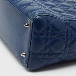 Dior Blue Cannage Quilted Leather Medium Lady Dior Tote