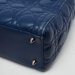Dior Blue Cannage Quilted Leather Medium Lady Dior Tote