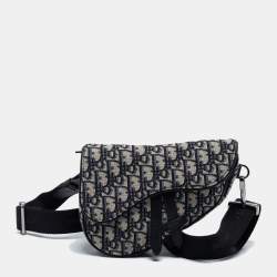 Dior Oblique Saddle Bag Black in Canvas/Calfskin with Silver-tone - US