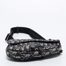 Pre Owned Dior Blue/Black Oblique Canvas and Leather Saddle Belt Bag