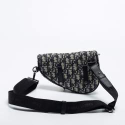 Pre Owned Dior Blue/Black Oblique Canvas and Leather Saddle Belt Bag