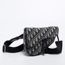 Pre Owned Dior Blue/Black Oblique Canvas and Leather Saddle Belt Bag