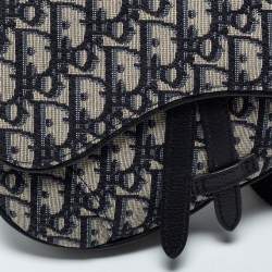 Pre Owned Dior Blue/Black Oblique Canvas and Leather Saddle Belt Bag