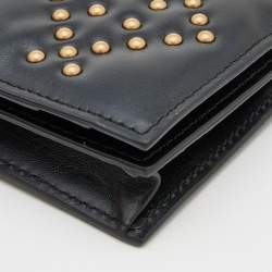 Pre Owned Dior Black Leather Studded Lady Dior Flap Card Holder