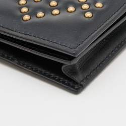 Pre Owned Dior Black Leather Studded Lady Dior Flap Card Holder