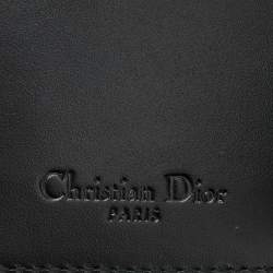 Pre Owned Dior Black Leather Studded Lady Dior Flap Card Holder