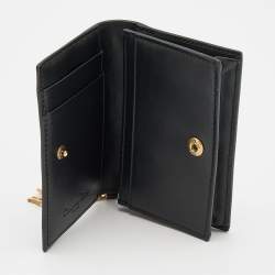 Pre Owned Dior Black Leather Studded Lady Dior Flap Card Holder