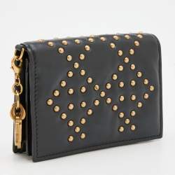 Pre Owned Dior Black Leather Studded Lady Dior Flap Card Holder
