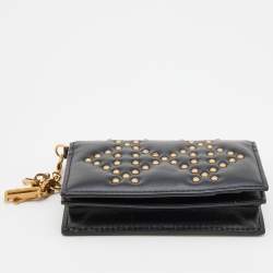 Pre Owned Dior Black Leather Studded Lady Dior Flap Card Holder