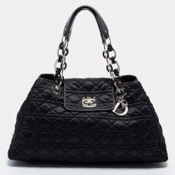 Pre Owned Dior Black Cannage Nylon Charming Lock Satchel