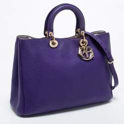 Pre Owned Dior Purple Leather Large Diorissimo Shopper Tote