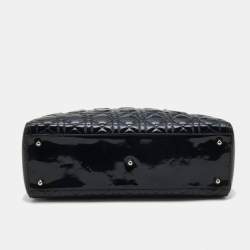 Pre Owned Dior Navy Blue Cannage Patent Leather Large Lady Dior Tote