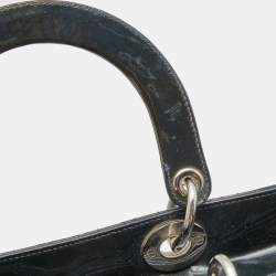 Pre Owned Dior Navy Blue Cannage Patent Leather Large Lady Dior Tote