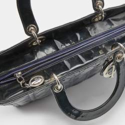 Pre Owned Dior Navy Blue Cannage Patent Leather Large Lady Dior Tote