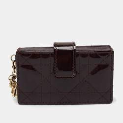 Pre Owned Dior Burgundy Cannage Patent Leather Lady Dior 5 Gusset Card Holder