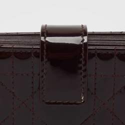 Pre Owned Dior Burgundy Cannage Patent Leather Lady Dior 5 Gusset Card Holder