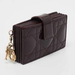 Pre Owned Dior Burgundy Cannage Patent Leather Lady Dior 5 Gusset Card Holder