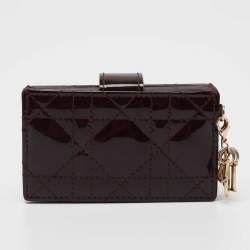 Pre Owned Dior Burgundy Cannage Patent Leather Lady Dior 5 Gusset Card Holder