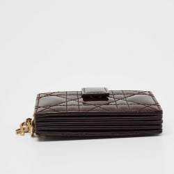 Pre Owned Dior Burgundy Cannage Patent Leather Lady Dior 5 Gusset Card Holder