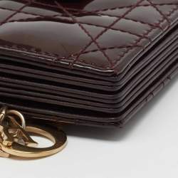 Pre Owned Dior Burgundy Cannage Patent Leather Lady Dior 5 Gusset Card Holder