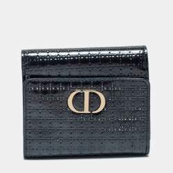 Pre Owned Dior Dark Grey Micro Cannage Patent Leather 30 Montaigne Trifold Wallet