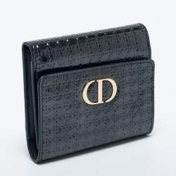 Pre Owned Dior Dark Grey Micro Cannage Patent Leather 30 Montaigne Trifold Wallet