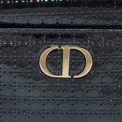 Pre Owned Dior Dark Grey Micro Cannage Patent Leather 30 Montaigne Trifold Wallet