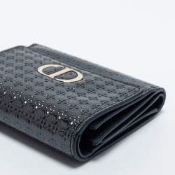 Pre Owned Dior Dark Grey Micro Cannage Patent Leather 30 Montaigne Trifold Wallet