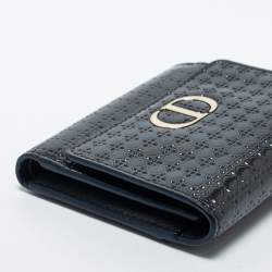 Pre Owned Dior Dark Grey Micro Cannage Patent Leather 30 Montaigne Trifold Wallet