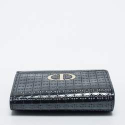 Pre Owned Dior Dark Grey Micro Cannage Patent Leather 30 Montaigne Trifold Wallet