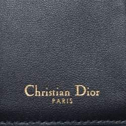 Pre Owned Dior Dark Grey Micro Cannage Patent Leather 30 Montaigne Trifold Wallet