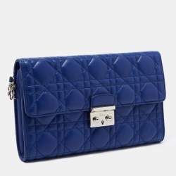 Pre Owned Dior Blue Cannage Leather Rendezvous Continental Wallet