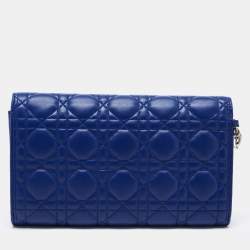 Pre Owned Dior Blue Cannage Leather Rendezvous Continental Wallet