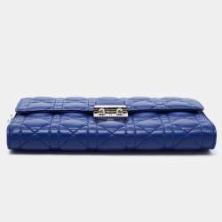 Pre Owned Dior Blue Cannage Leather Rendezvous Continental Wallet