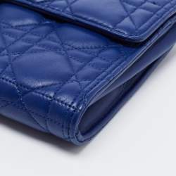 Pre Owned Dior Blue Cannage Leather Rendezvous Continental Wallet