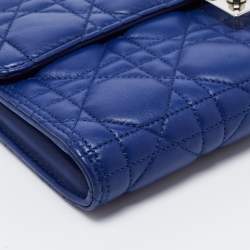 Pre Owned Dior Blue Cannage Leather Rendezvous Continental Wallet
