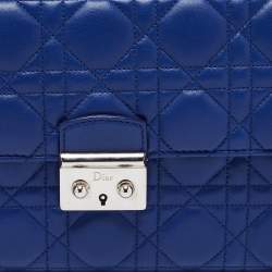 Pre Owned Dior Blue Cannage Leather Rendezvous Continental Wallet