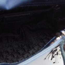 Pre Owned Dior Blue Cannage Satin and Patent Leather Mini Lady Dior Tote
