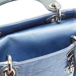 Pre Owned Dior Blue Cannage Satin and Patent Leather Mini Lady Dior Tote